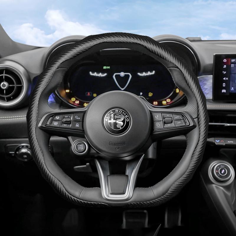 Geeignet für Alfa Romeo Carbonfaser-Textur Lenkradabdeckung Snap-On Wellenförmiges Sportdesign Schutzhülle Giulia 952 Stelvio 949 147 Mit