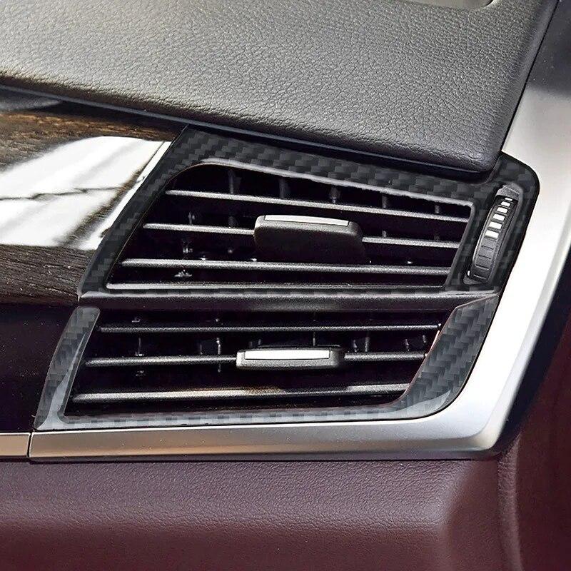 4Pcs Carbon Fiber Car Interior Center Control Air Conditioner Outlet Frame Cover Stickers Auto Accessories For BMW X5 F15 X6 F16