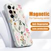 Magnetic For Magsafe Case For Samsung Galaxy S26 Ultra S25 Edge S24 Plus S23 FE S22 A54 A55 A56 5G Floral Pattern Matte Cover