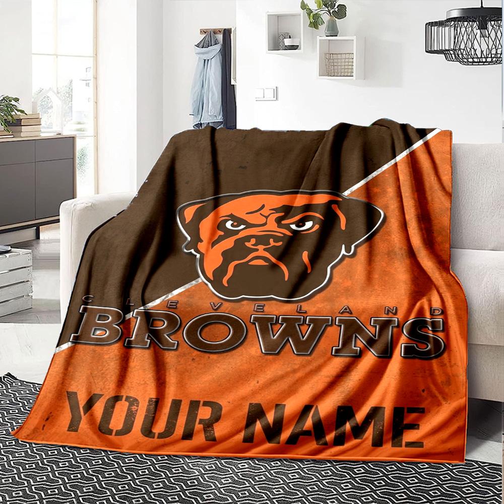 Name Custom Cleveland Browns Logo Print Flannel Blanket High Quality Warm Comfortable Cover for All Seasons Perfect for Gifts Home Decor