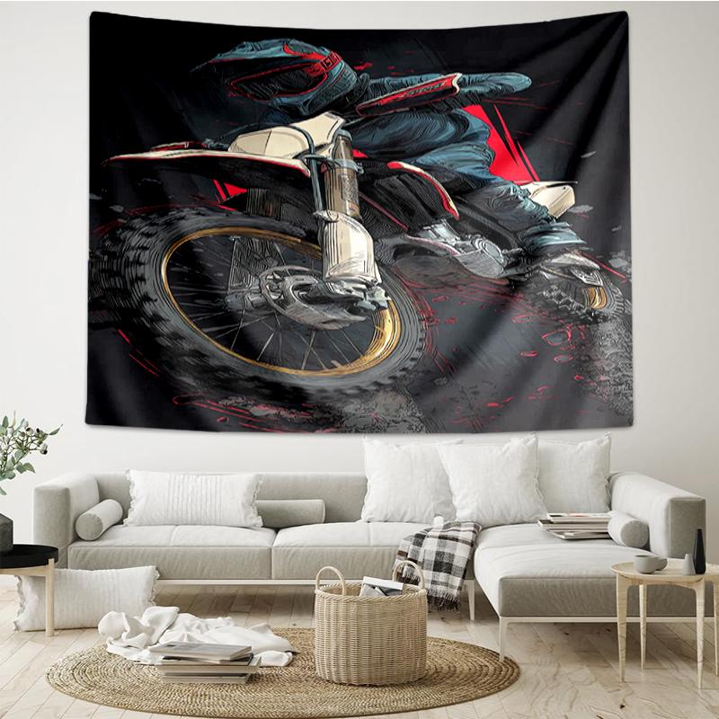 off-road-motorcycles Print Tapestry, Backdrop, Easy Setup, Ideal for Bedroom, Office & Living Room, with Aesthetic Wall Hanging Decor.