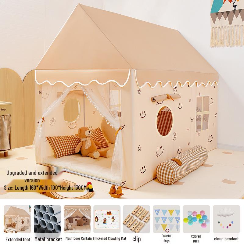 Children's Extra Long Indoor Princess Castle Tent with Mosquito Net