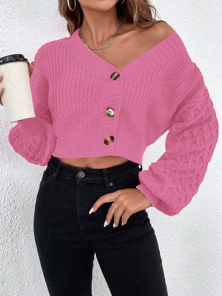 Women's Wool Cardigan Sweater Spring/Autumn Outerwear V-Neck Solid Color Design Oversized Knit Open-Front Cardigan