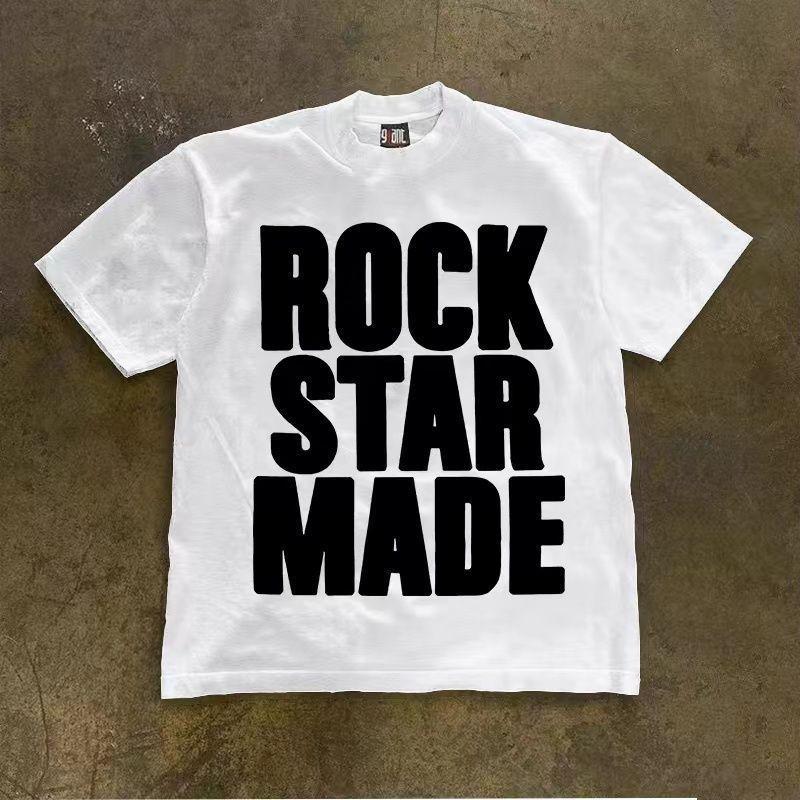 

2026 New Fashion Rock Star Letter Light Luxury Graphic Printed Unisexs and Womens TShirts Round Neck Loose Short Sleeves XL
