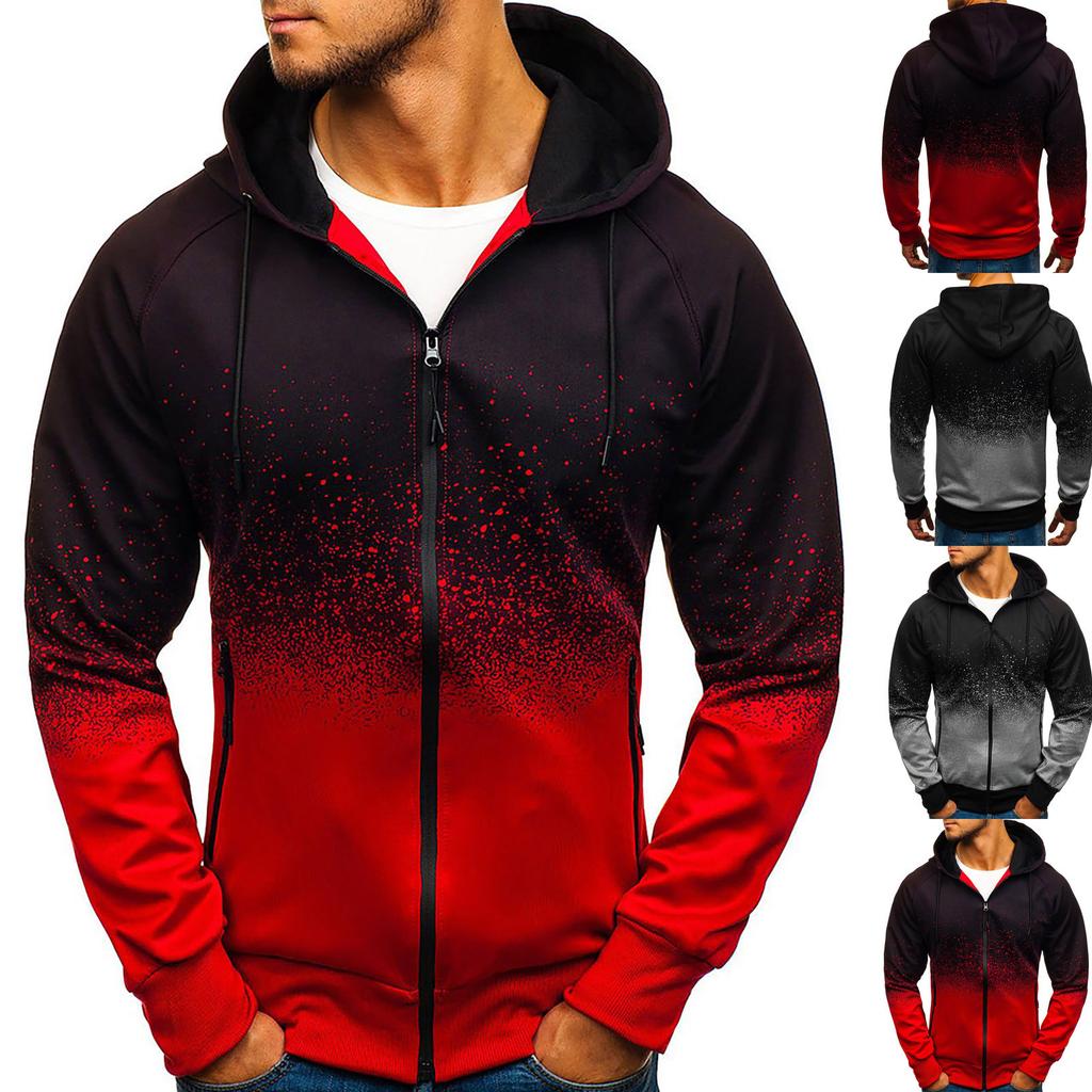 Pánská ležérní maskáčová sportovní mikina s dlouhým rukávem na zip, bunda s kapucí