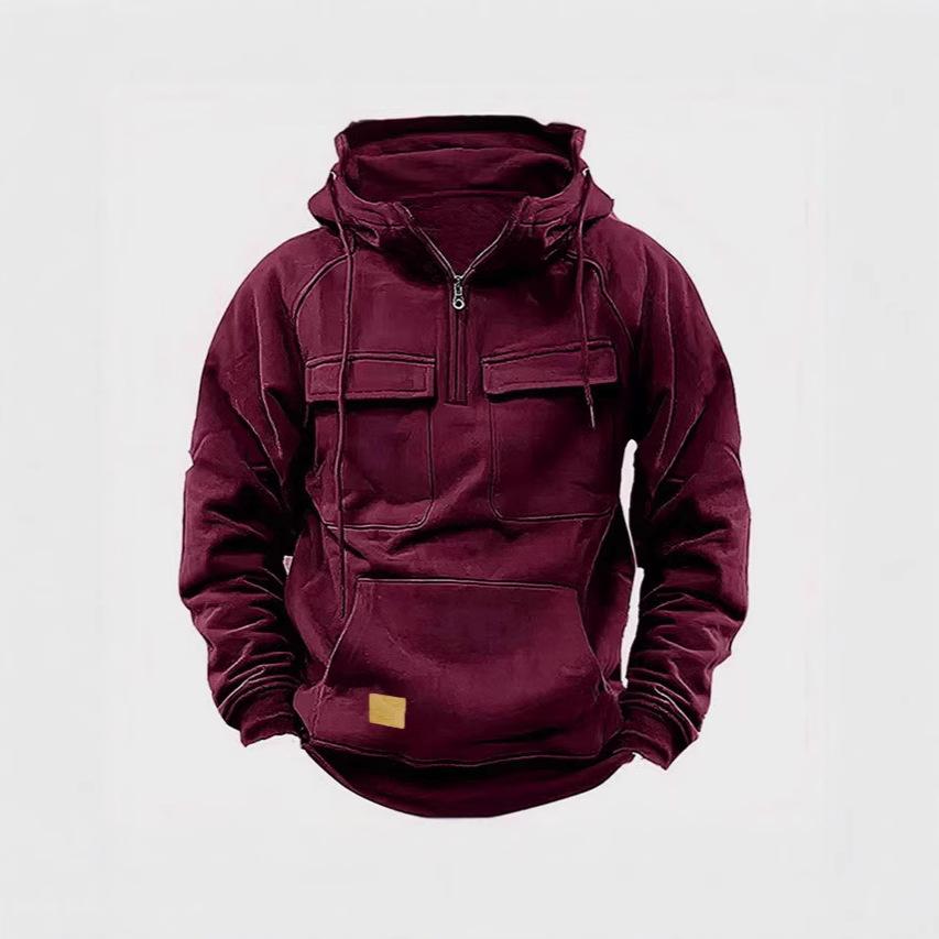 Men's Vintage Distressed Solid Color Hooded Sweatshirt - Long Sleeve Autumn/Winter Outerwear