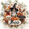 Festive Home Ornament Wooden Halloween Door Sign, Cute Puppy Witch Hat Pumpkin Boo Front Sign Hanger, Fall Maple Leaf Wall Decor for Porch Decoration