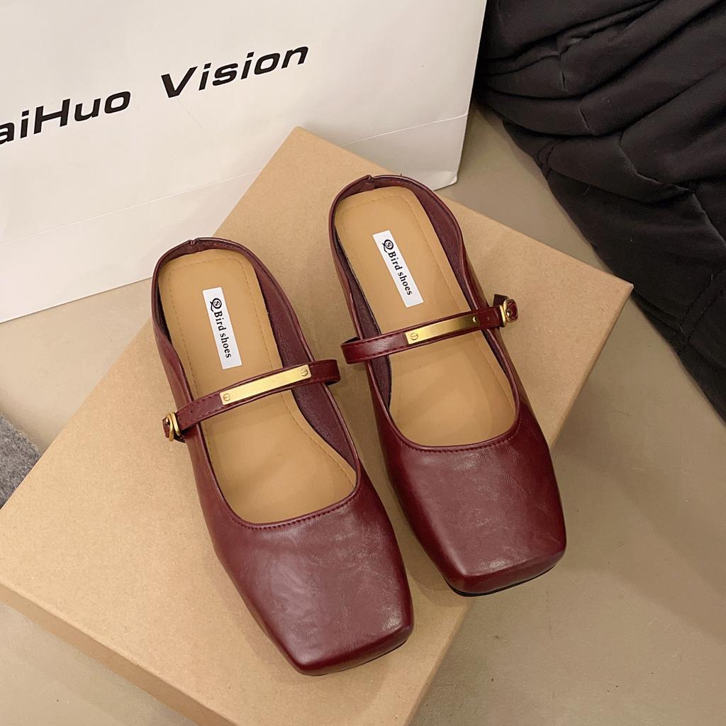 French single shoes women's spring and summer flat-bottomed boat shoes 2025 new Mary Jane women's shoes light mouth laden shoes small leather shoes