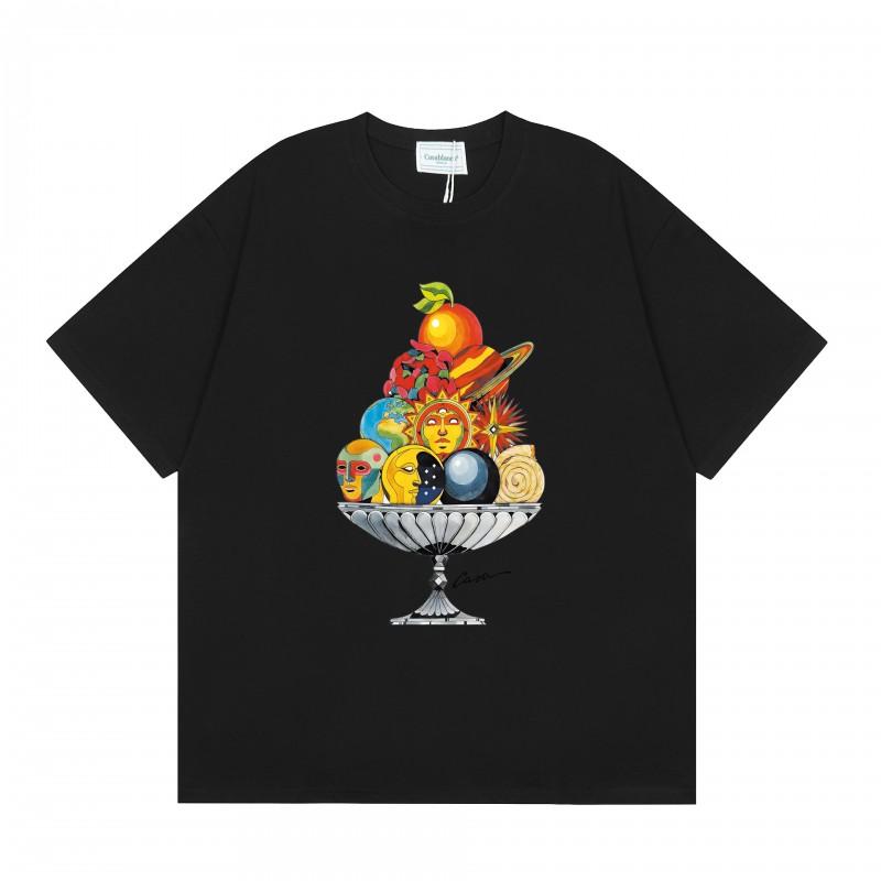 Men Women Streetwear Short Sleeve T-Shirt With Geometric Letter Print Loose Fit Cotton Tee Casual
