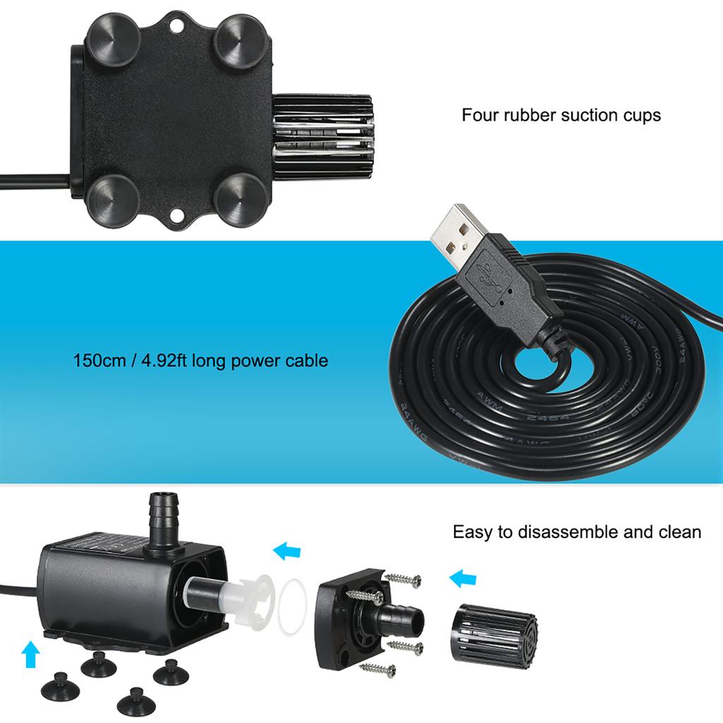 Usb Dc5V 4.8W2.4W Ultra-Quiet Mini Brushless Water Pump Waterproof Submersible Fountain Aquarium Circulating 300Lh Lift 300Cm