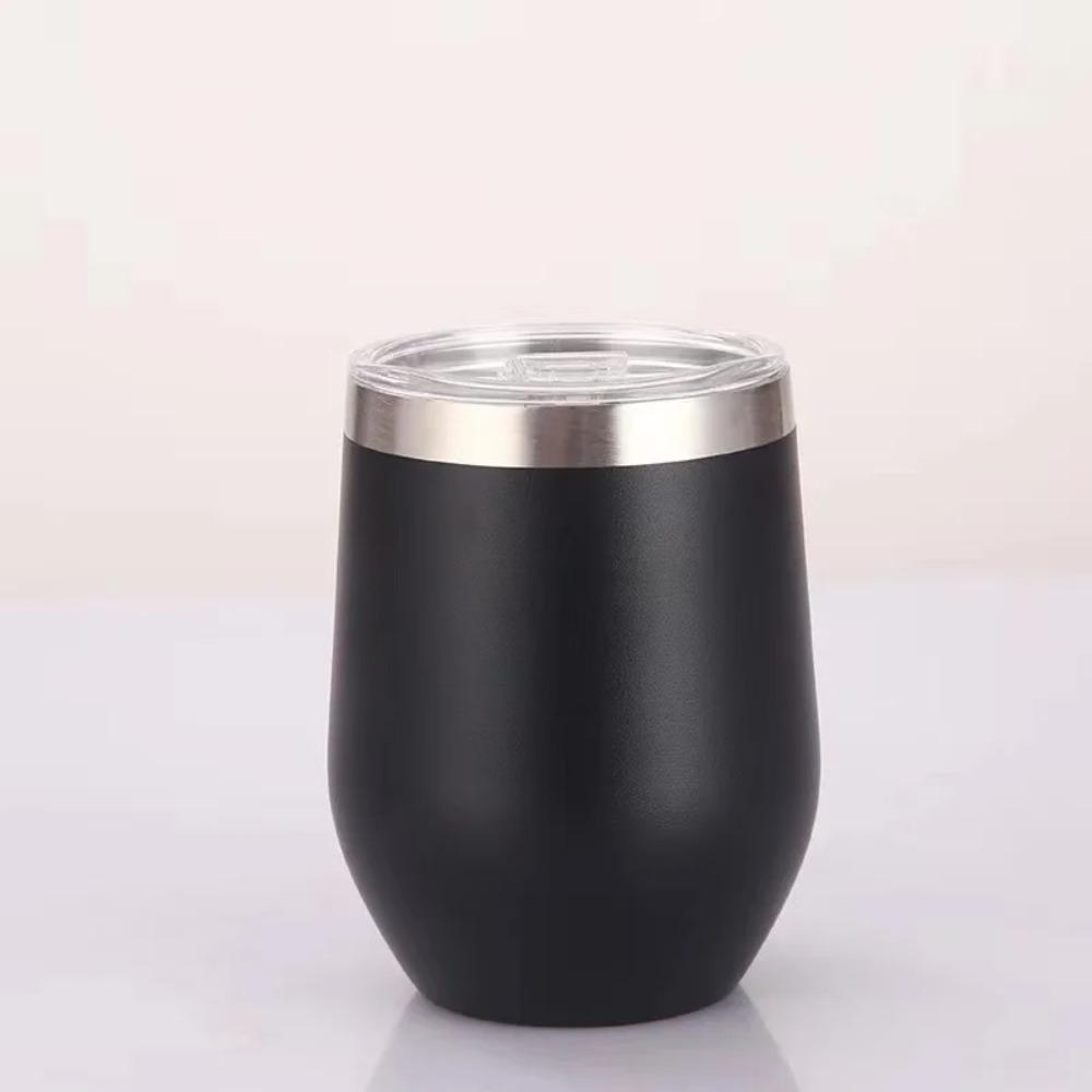 12oz 304 Stainless Steel Wine Tumbler, Double Wall Vacuum Insulated Cup with Sliding Clear Lid
