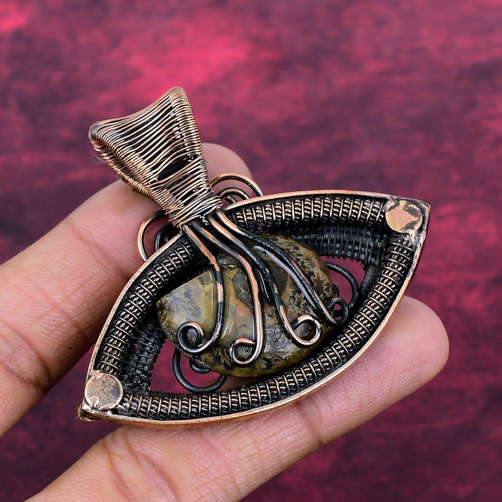 Ammonite Fossil Pendant Copper Wire Wrapped Jewelry Gemstone Handmade Pendant