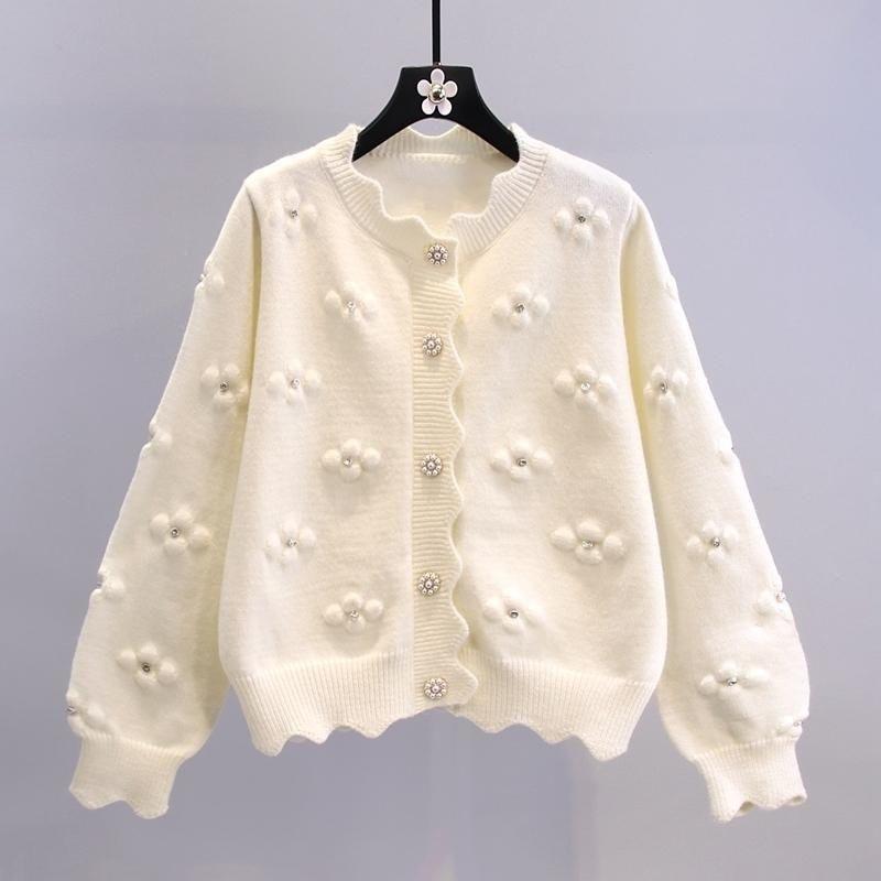 

2024 Autumn Women s Beaded Flower Sweater Cardigan - Japanese College Style, Age-Reducing Fashionable Knit M брудно-білий