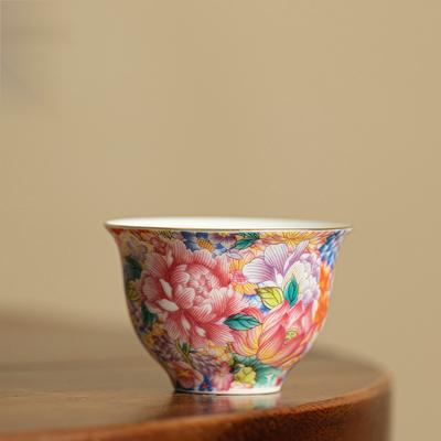 Ten Thousand Flowers Enamel Teacups High-grade Ceramic Tea Cups Premium Feeling Home Kung Fu Teacups