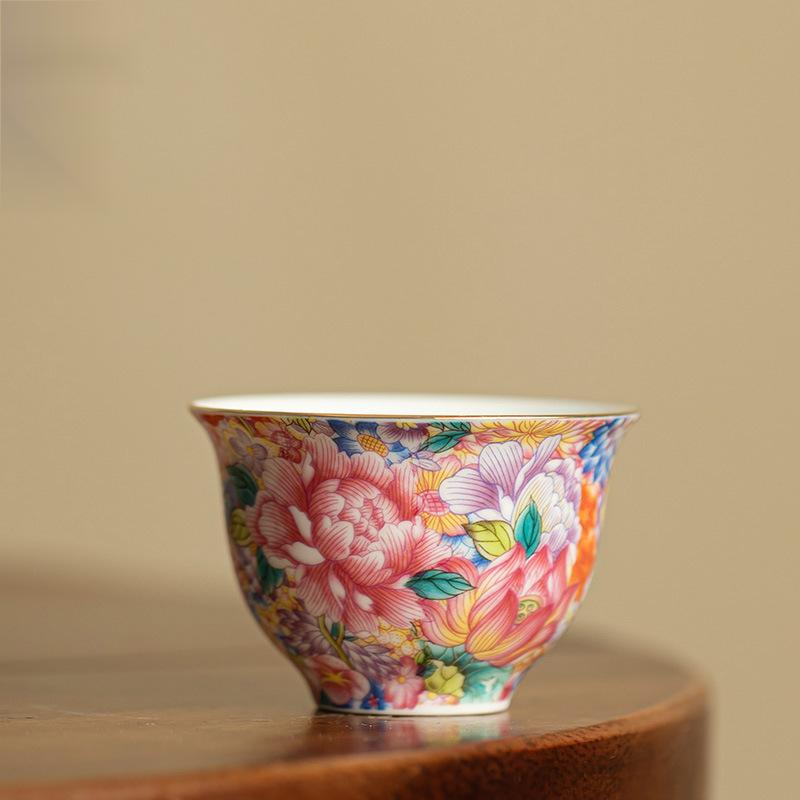Zehntausend Blumen Emaille Teetassen Hochwertige Keramik Teetassen Premium Gefühl Zuhause Kung Fu Teetassen