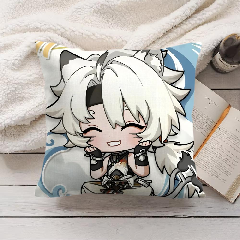 Lingyang Cute Wuthering Waves Cushion Cover Silky Short Plush Invisible Zipper Dustproof Sofa Pillow Case For Home Decor
