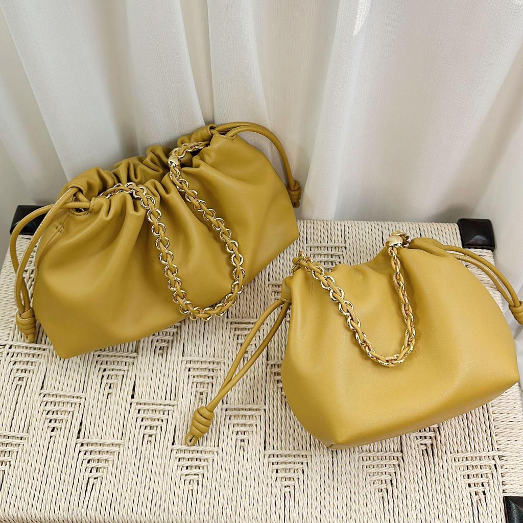 New Model Women's Genuine Leather Cloud Bag: Top Grain Cowhide Drawstring Purse & Crossbody Clutch