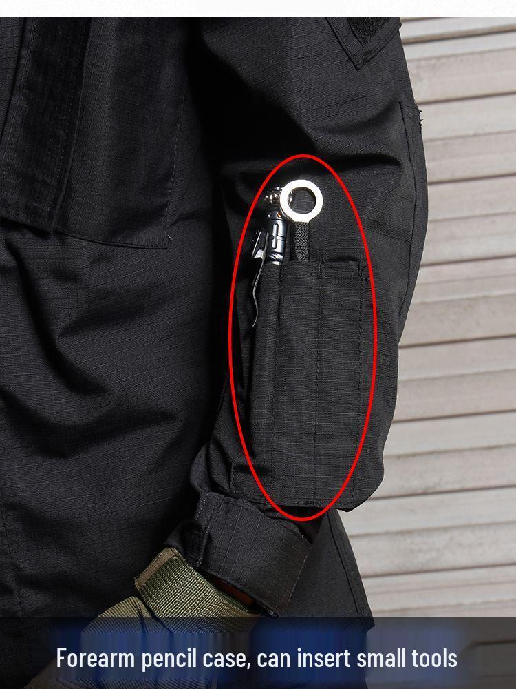 Męski ciemnoniebieski taktyczny garnitur treningowy outdoor: Odporna na ścieranie bojowa kurtka softshellowa