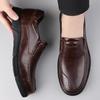 Men's Genuine Leather Cowhide Slip-On Business Casual Shoes - Non-Slip, Breathable, Soft Sole for Middle-Aged and Elderly.