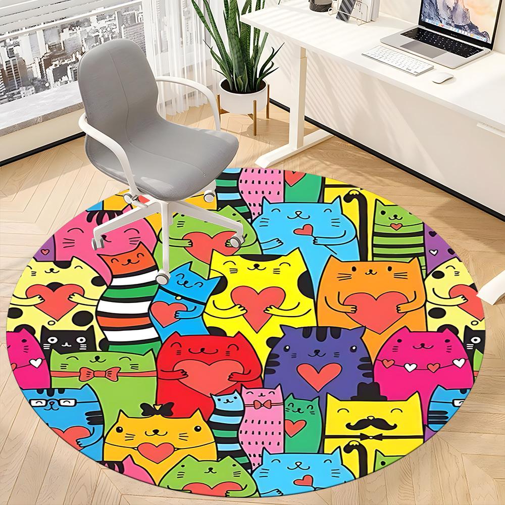 1pc Cat Heart Office Round Area Rug, Indoor Mat Suitable ForOffice, Under Office Chairs Bedroom Living Room Home Decor, Room Deco,  n48