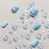 Sky Blue Nail Stickers: 6D Labubu Jelly Bow & White Heart Design