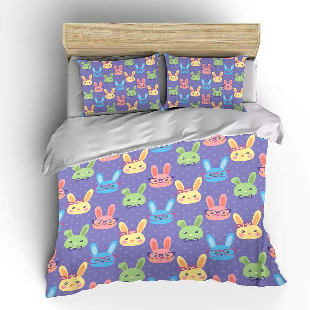 Cute colorful bunny pattern Bedding Set for Kids Luxury Gift 3pcs Digital Print Comforter Set Soft Comfortable Breathable
