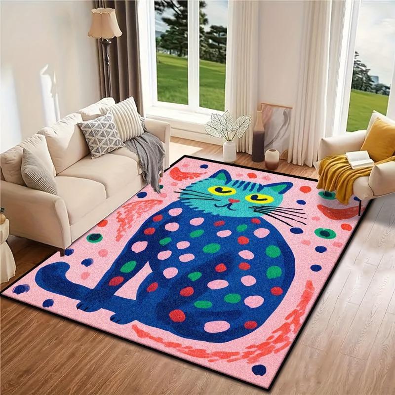 Cute Cartoon Large Area Carpet Living Room Cat Pattern Children's Room Soft Non-slip Floor Mat Kid Bedroom Decor Rugs Washable
