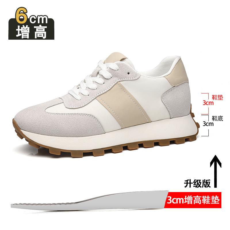 Inner Height Increase 8cm Board Shoes Men's Breathable Sports and Leisure Shoes Low Heel Real Cowhide Invisible Height Increase Dad Shoes Men