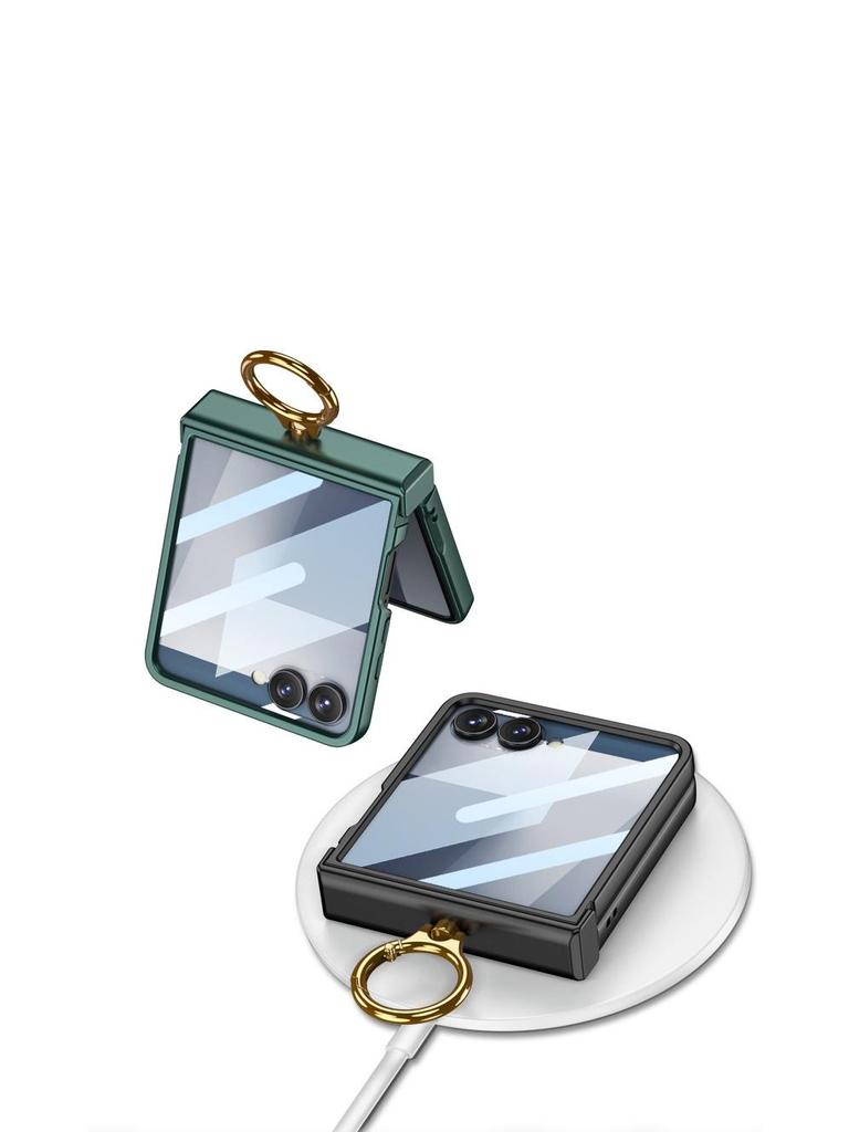 GKK Samsung Z Flip 7 Small Folding Hinge Full Coverage Shell with Finger Ring Buckle and Frosted Hard Shell