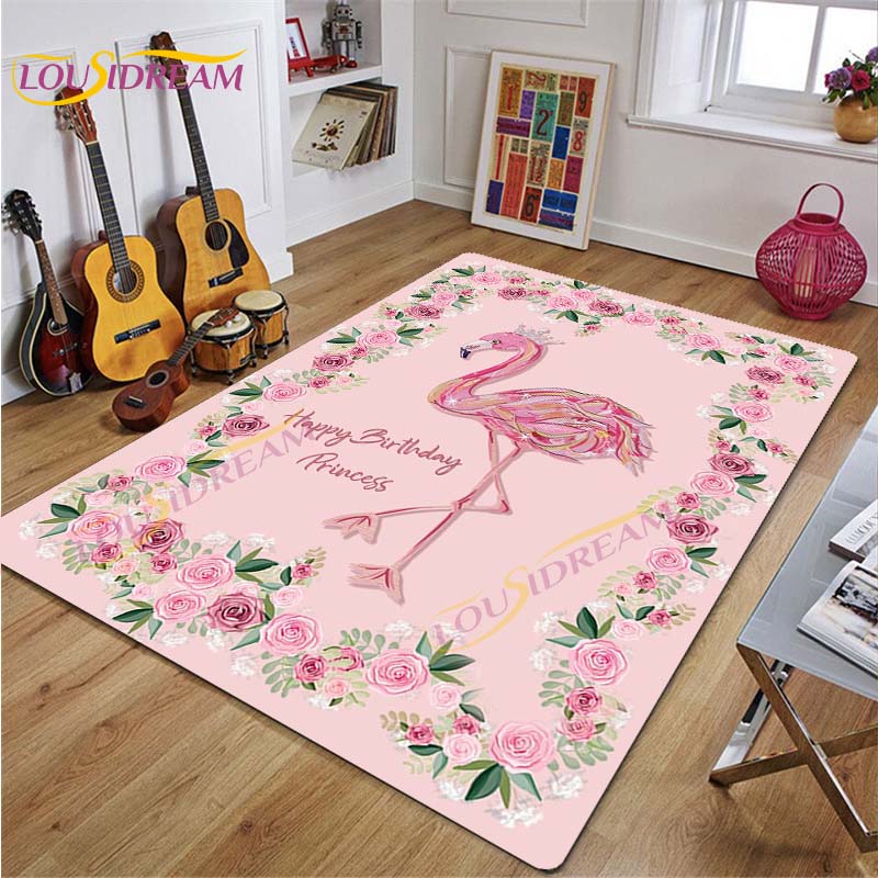 3D Flamingo Rug Carpet for Livingroom Bedroom Kids Room Colorful Modern Rug Non Slip Floor Carpet INS Style Decor Flower Carpet