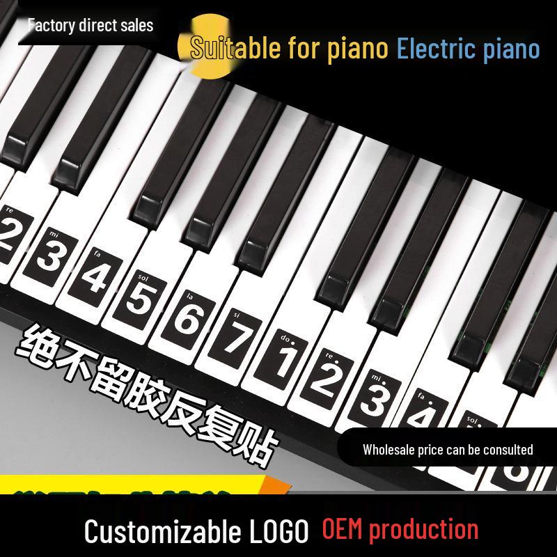 

88/61/54-Key Hand-Rolled Piano Keyboard Stickers: Note, Scale, and Tuning Labels for Simplified Notation. English 61 Key