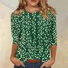 Women Casual Floral Print 3/4 Sleeve Round Neck Blouse Lightweight Soft Fabric Loose Fit Top for Everyday Wear