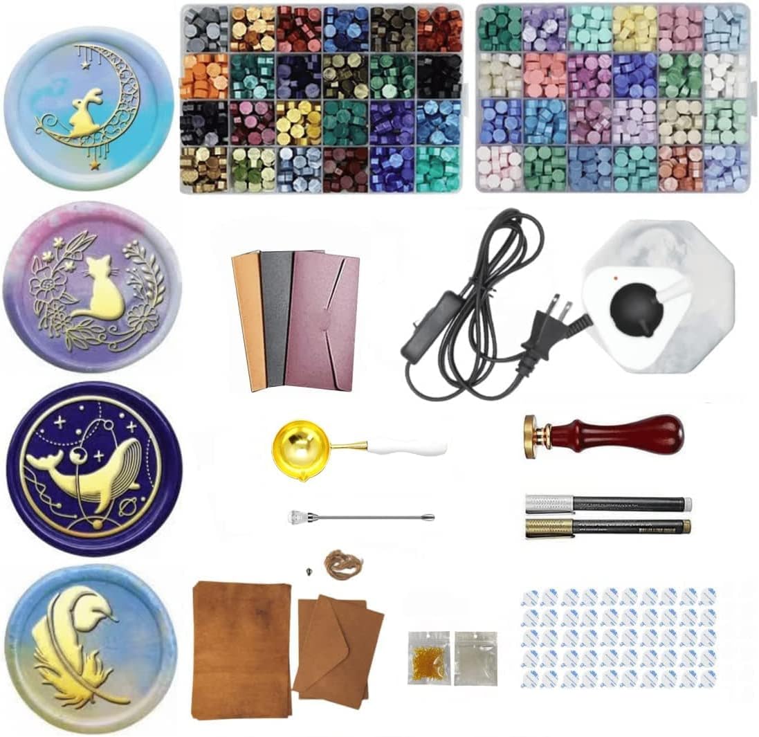 

Kandar Electric Sealing Stamp Sealing Wax Set Colors Deluxe Includes Wax Large for Letter DIY Colors of Wax Beads Spoon Color Pens Candle Wax Burner