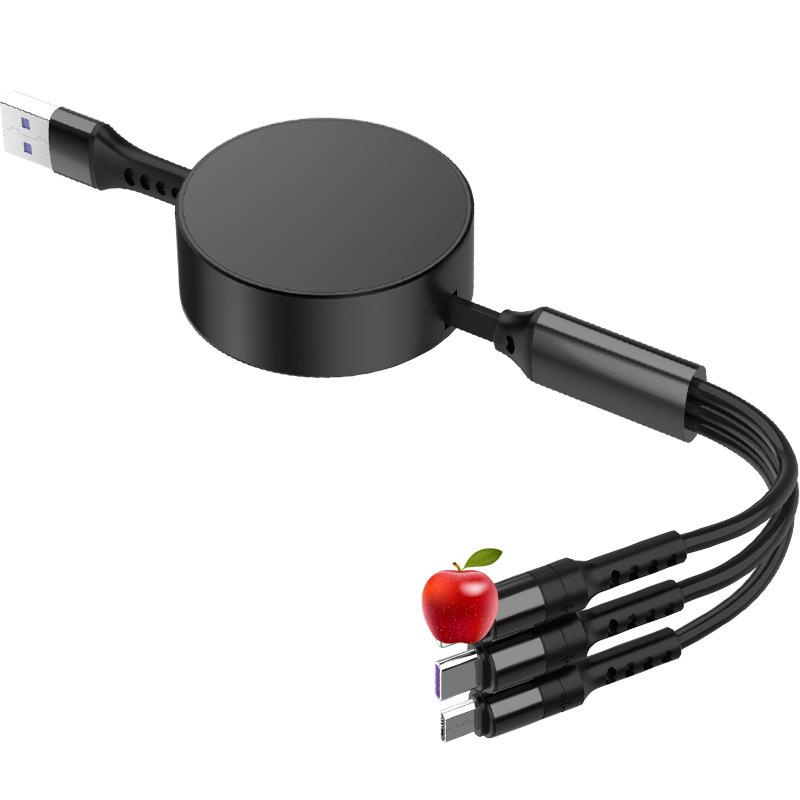 6A Retractable Multi-Device Super Fast Charging Cable with Three Connectors - Customizable Logo Option