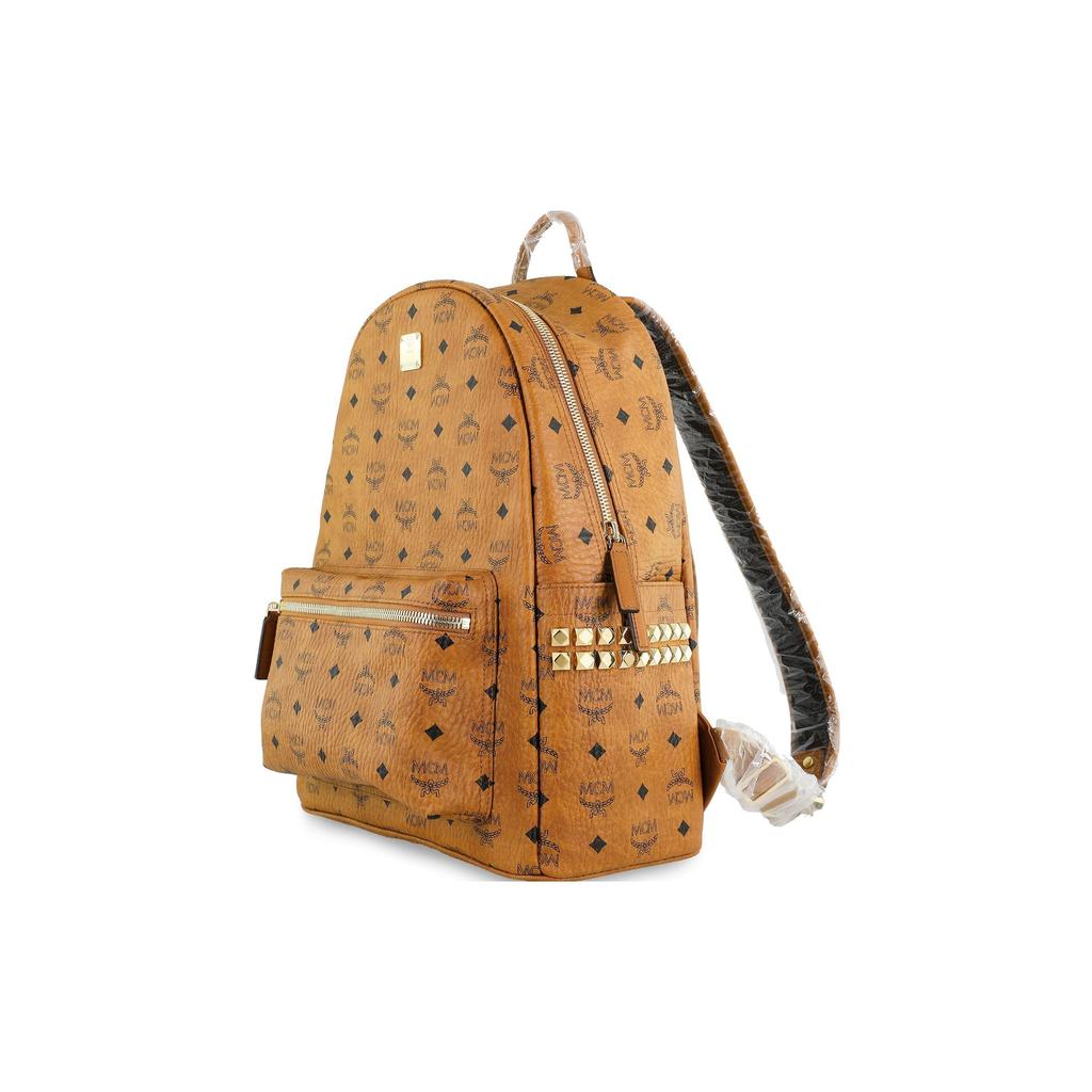 MCM Visetos Monogram Leather Backpack with Gold Hardware & Front Pocket Large Daily Bag for School Travel & Work