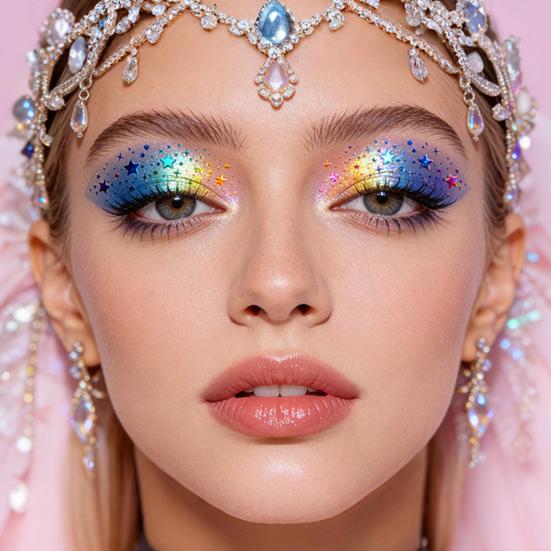 Metallic Eye Tattoo Stickers, Waterproof Temporary Freckle Decals, Sparkling Foil Eye Makeup for Festival Party, Glitter Face Art