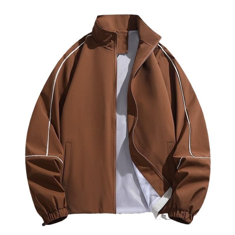 Mens Casual Stand Collar Baseball Jacket Loose Fit Lightweight Outerwear Daily Wear