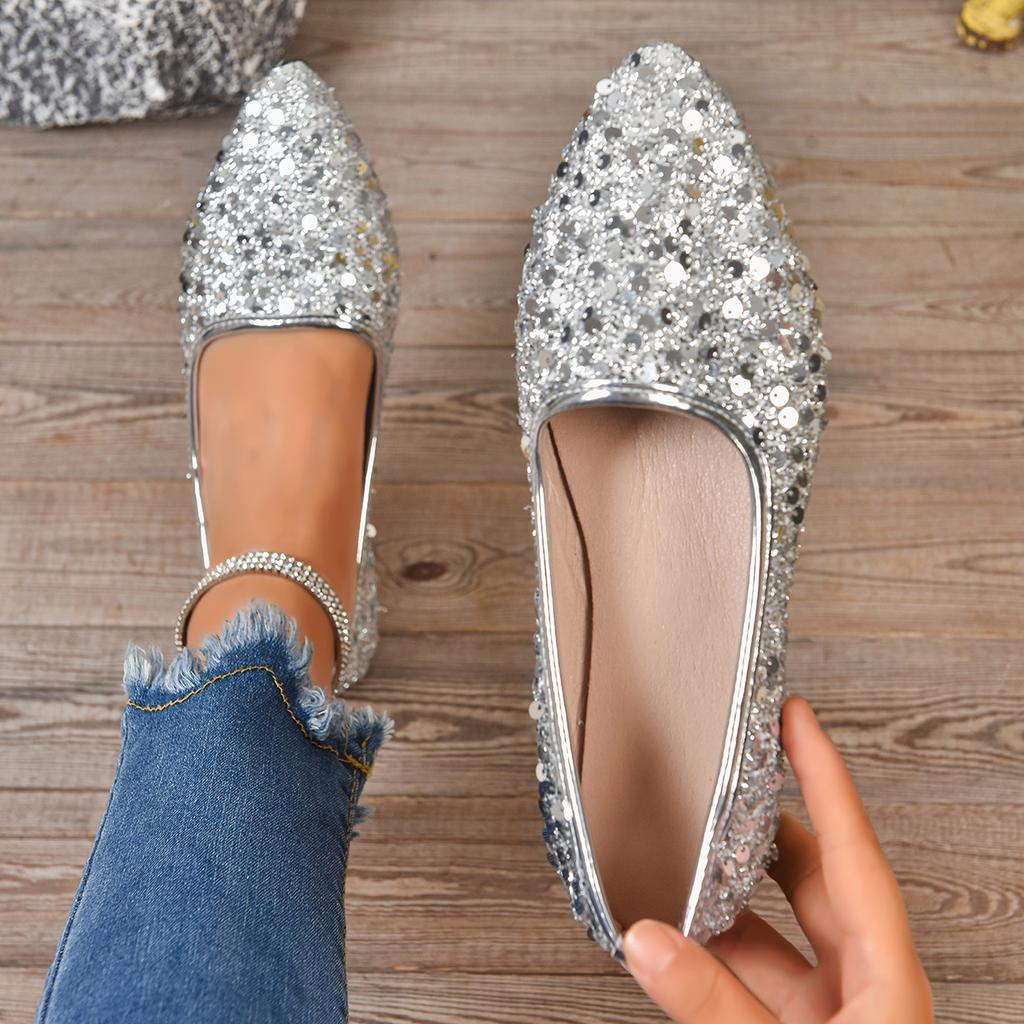 Fashion Women Flats Sequined Shallow Mouth Wear-Resistant Shoes Women 2025 New Spring Fashion Loafers Comfortable Casual Sneakers Women