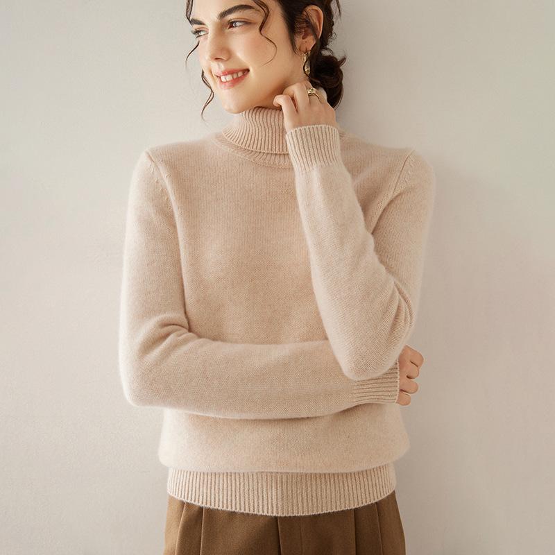 2024 Autumn/Winter Women's High Neck Cashmere Knit Sweater: Warm, Thick Base Layer with Long Sleeves