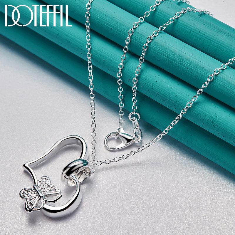 DOTEFFIL Colier cu pandantiv de 18 inci, cu inimă, încadrată, argint 925, pentru femei, bijuterii de modă pentru petrecerea de nuntă