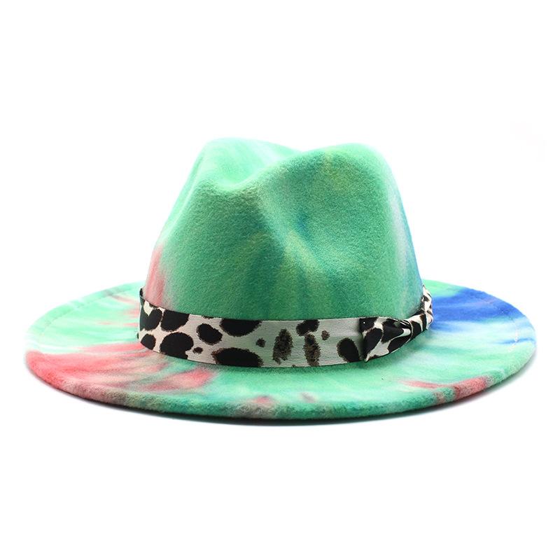 Windy Season Men And Women Tie-Dyed Colored Wool Woolen, Flat-Brimmed Jazz Hat, Felt Hat