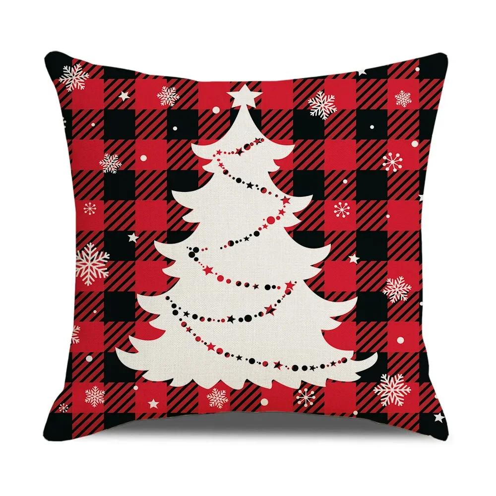 Christmas Cushion Covers 45x45 Cm Farmhouse Xmas Decor Red Black Buffalo Plaids Santa Pillow Cover Winter Holiday Decorations