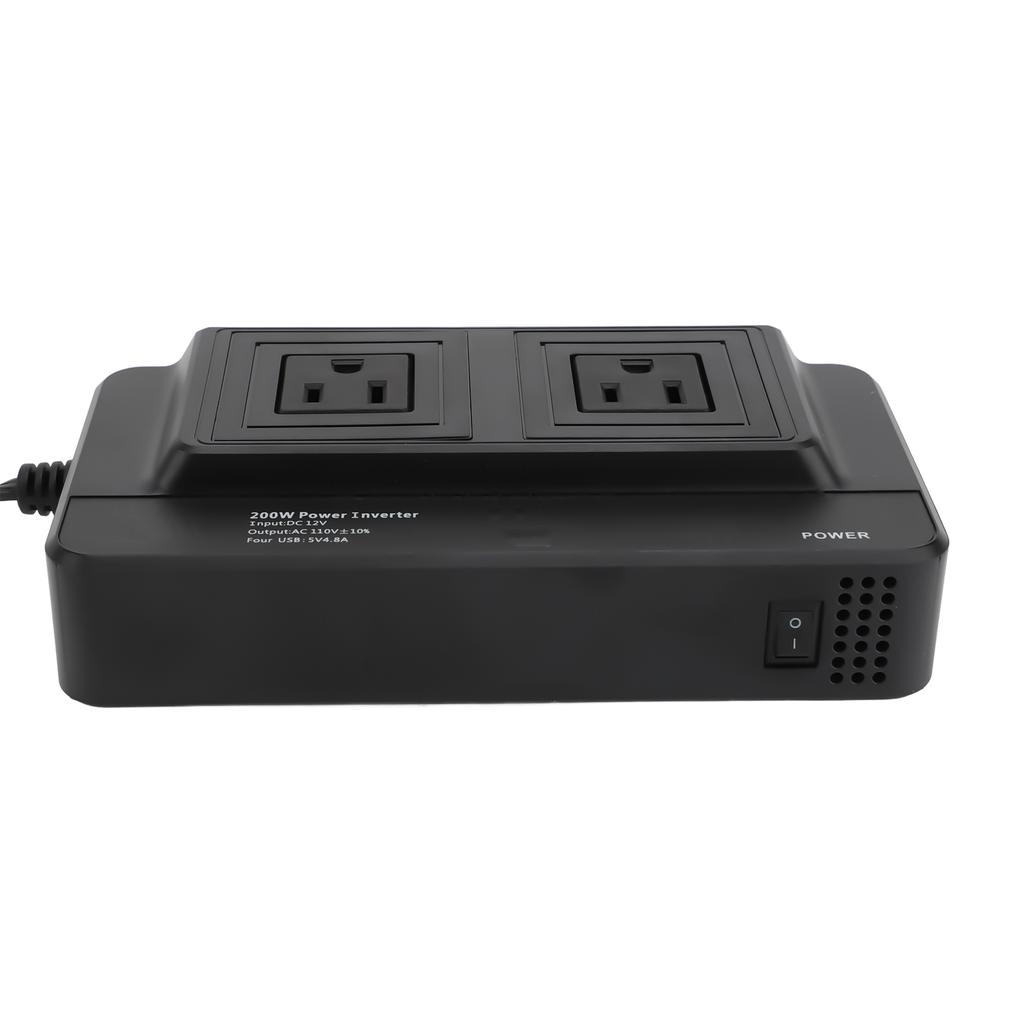 Car Power Inverter 200W Car Power Converter with 4 USB Ports Double Outlets DC12V Input 110V US Plug