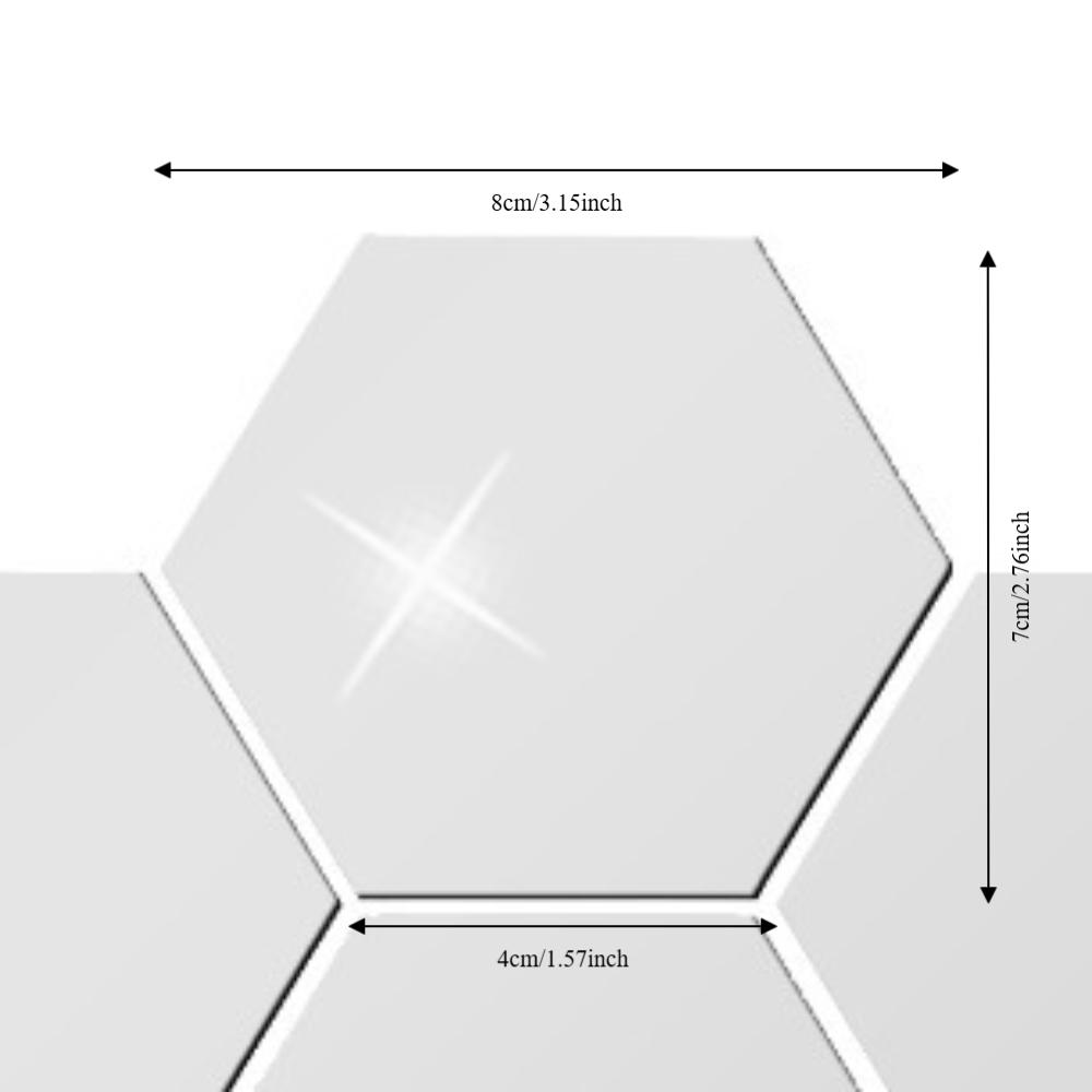 12pcs 3.15×2.76×1.57in Hexagon Mirror Wall Sticker Acrylic Self-adhesive Mirror Tile  Office