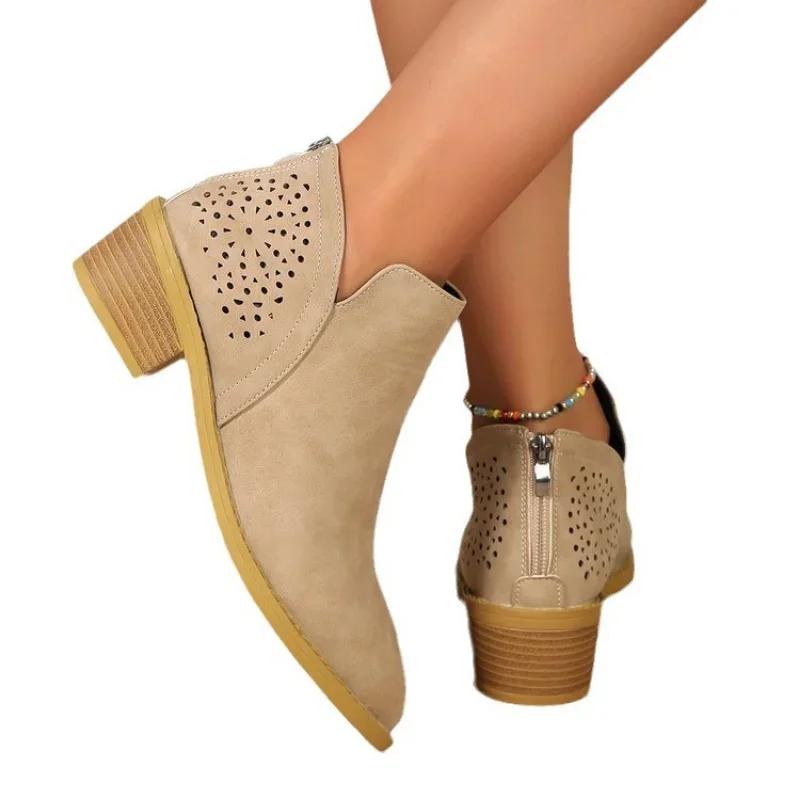 Mode Damen Stiefeletten Britisch Spitz Zehenbereich Dicke Absätze Damenmode Stiefeletten Ausgehöhlt Designer Plateau-Stiefeletten 2024