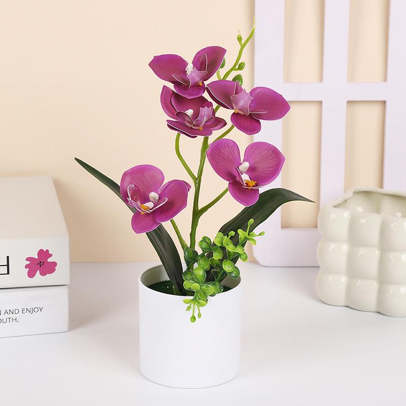Plastic Bonsai Desktop Ornament Artificial Flower No-fading Butterfly Orchid Multicolor White Flowerpot Fake Butterfly Flower