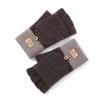 Half finger flip gloves winter ladies cute fleece cold-proof warm wool knitted autumn and winter dew fingers