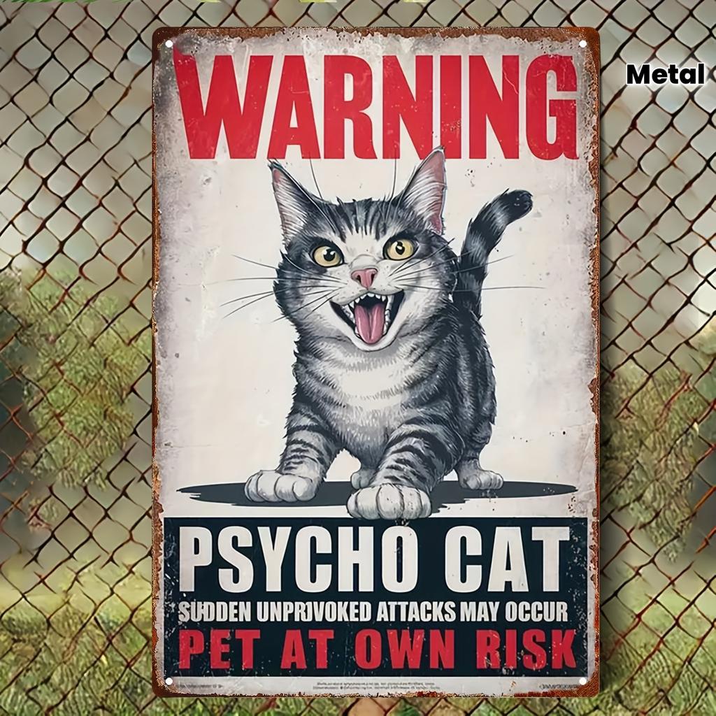 Funny Spirit Cat Warning Metal Sign x Vintage Iron Wall Art for Home Bar Cafe Decor
