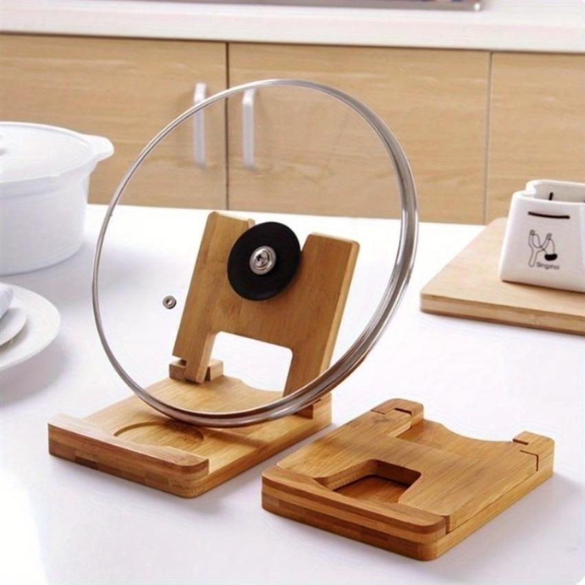 1 Pcs Multifunctional Bamboo Lid Bracket Environmentally Friendly Bamboo Pot Holder Lid Holder Kitchen Utensil Rack Accessories