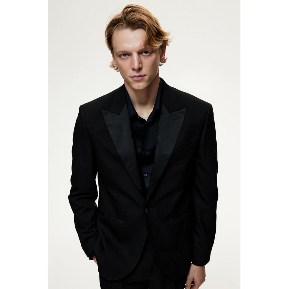 H M Single Breasted Tuxedo Jacket sliM Fit Black